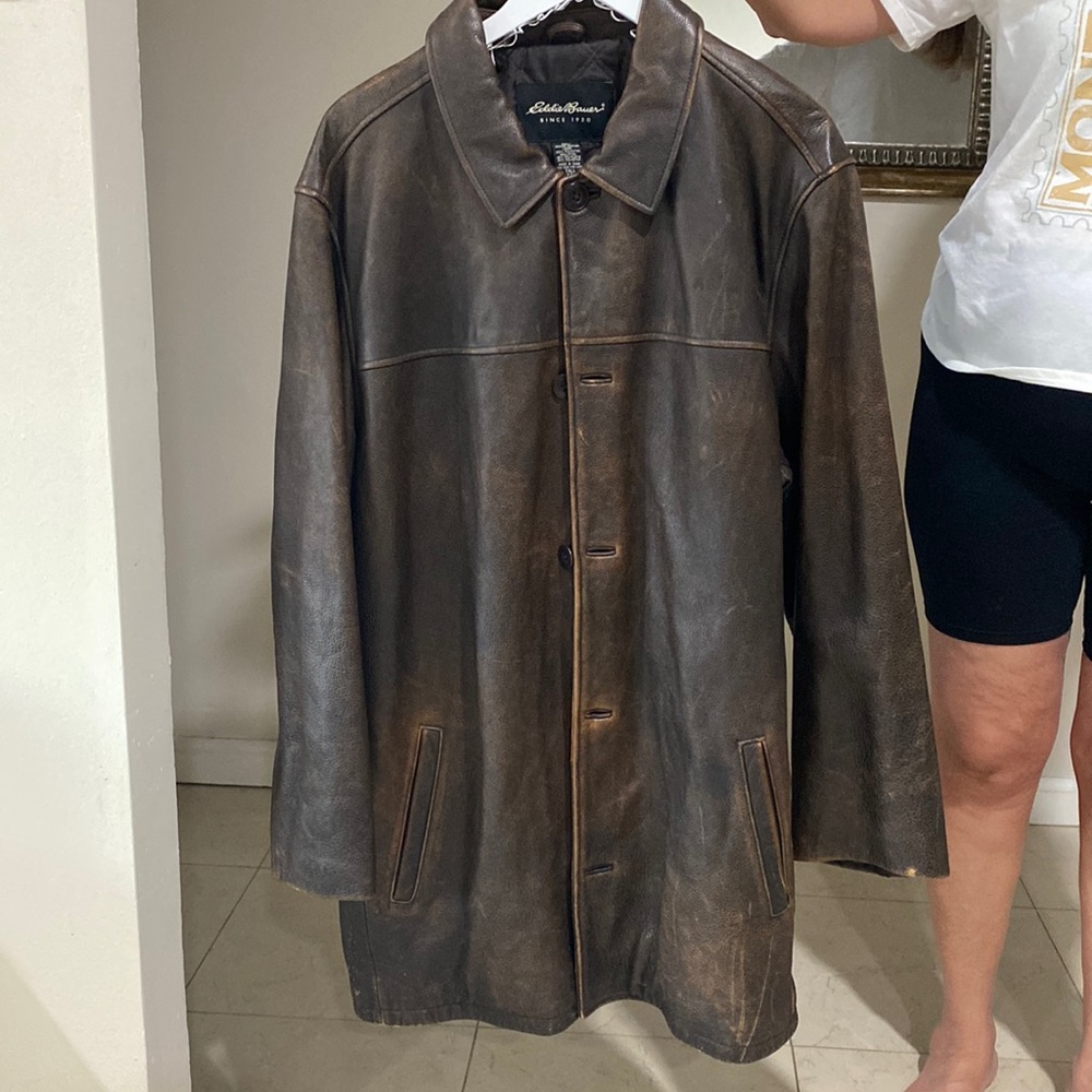 Tall genuine leather men coat